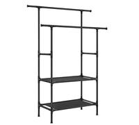 SONGMICS Portant à Vêtements Double Barre, Portemanteau, Penderie, Organisateur, en Métal, avec Étagère de Rangement à 2 Niveaux, Charge 70 kg, Montage Facile, Noir RDR002B02
