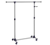 SONGMICS Portant à Vêtements, Porte-manteau, Porte-vêtements, Hauteur Réglable de 97 à 165 cm, Barre Extensible, Crochets Latéraux pour Accessoires, Argent et Bleu LLR01L