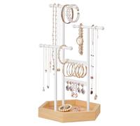 SONGMICS Présentoir à bijoux en métal et bois 20,5 x 18 x 36 cm Arbre à bijoux Cadeau pour les filles Femmes blanc JJS03NW