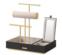 SONGMICS Porte-bijoux, Organisateur de Bijoux, Support Accessoires, en Métal et Bois, pour Colliers, Bracelets, Boucles d'oreilles, Bagues, Noir et Doré JJS022B01
