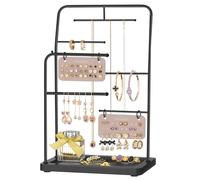 SONGMICS Porte-bijoux, Organisateur, Présentoir, Cadre en Métal, 2 Plaques à Boucles Clous, 6 Tiges de Suspension, pour Colliers, Boucles d’Oreilles et Bracelets, Bagues, Noir d'Encre JJS024B01