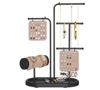 SONGMICS Porte-bijoux, Organisateur, Présentoir, Cadre en Métal, 2 Plaques à Boucles Clous, 6 Tiges de Suspension, pour Colliers, Boucles d’Oreilles et Bracelets, Bagues, Noir d'Encre JJS025B01