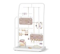 SONGMICS Porte-bijoux, Organisateur, Présentoir, Cadre en Métal, 2 Plaques à Boucles Clous, 6 Tiges de Suspension, pour Colliers, Boucles d’Oreilles et Bracelets, Bagues, Blanc Nuage JJS024W01