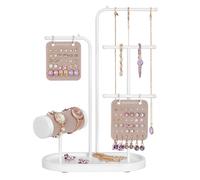 SONGMICS Porte-bijoux, Organisateur, Présentoir, Cadre en Métal, 2 Plaques à Boucles Clous, 6 Tiges de Suspension, pour Colliers, Boucles d’Oreilles et Bracelets, Bagues, Blanc Nuage JJS025W01