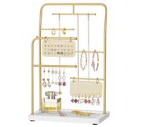 SONGMICS Porte-bijoux, Présentoir, en Métal, 2 Plaques à Boucles Clous, 6 Tiges de Suspension, pour Colliers, Boucles d’Oreilles et Bracelets, Bagues, Doré Métallique JJS024A01