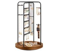 SONGMICS Porte-bijoux Rotatif, Support à Bijoux, Présentoir Accessoires, 4 Zones Indépendantes, Cadre en Métal, pour Colliers, Bracelets, Boucles d’Oreilles, Bagues, Noir JJS023B01
