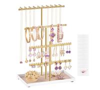SONGMICS Porte-Bijoux, Support à Bijoux, Cadre en Métal, Plateau en Velours, pour Colliers, Bracelets, Boucles d’Oreilles, Clous d’Oreilles et Bagues, Idée Cadeau, Doré Clair JJS036AB01