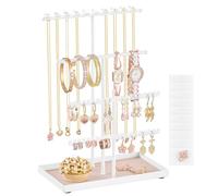SONGMICS Porte-Bijoux, Support à Bijoux, Cadre en Métal, Plateau en Velours, pour Colliers, Bracelets, Boucles d’Oreilles, Clous d’Oreilles et Bagues, Idée Cadeau, Blanc Mat JJS036WG03