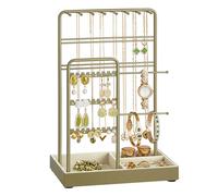 SONGMICS Porte-bijoux, Support à Bijoux, Organisateur de Bijoux, Présentoir Accessoires, en Métal, Plateau en Velours, pour Colliers, Bracelets, Boucles d’Oreilles, Bagues, Vert Laurier JJS021C02