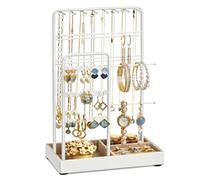SONGMICS Porte-bijoux, Support à Bijoux, Organisateur de Bijoux, Présentoir Accessoires, en Métal, Plateau en Velours, pour Colliers, Bracelets, Boucles d’Oreilles, Bagues, Blanc JJS021W01