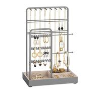 SONGMICS Porte-bijoux, Support à Bijoux, Organisateur de Bijoux, Présentoir Accessoires, en Métal, Plateau en Velours, pour Colliers, Bracelets, Boucles d’Oreilles, Bagues, Gris Tourterelle JJS021G01