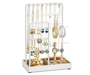 SONGMICS Porte-bijoux, Support à Bijoux, Organisateur de Bijoux, Présentoir Accessoires, en Métal, Plateau en Velours, pour Colliers, Bracelets, Boucles d’Oreilles, Bagues, Blanc JJS021W01