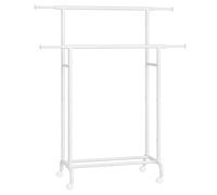SONGMICS Porte-Manteau à Roulettes, Portant à Vêtements Double Barre, Porte-vêtements Extensible, Structure en Métal Robuste, Capacité Totale 80 kg, 83-120 cm de Large, Blanc Nuage HSR133W01