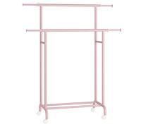 SONGMICS Porte-Manteau à Roulettes, Portant à Vêtements Double Barre, Porte-vêtements Extensible, Structure en Métal Robuste, Capacité Totale 80 kg, 83-120 cm de Large, Rose Bonbon HSR133R01