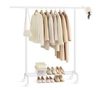 SONGMICS Porte-Manteau à roulettes, Portant à Vêtements Extensible en Métal, avec Étagère de Rangement Surélevée, 40 x (83-120) x 156 cm, Capacité Totale 45 kg, Blanc Nuage HSR134W01