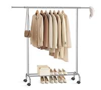 SONGMICS Porte-Manteau à roulettes, Portant à Vêtements Extensible en Métal, avec Étagère de Rangement Surélevée, 40 x (83-120) x 156 cm, Capacité Totale 45 kg, Argent HSR134E01