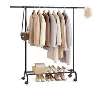 SONGMICS Porte-Manteau à roulettes, Portant à Vêtements Extensible en Métal, avec Étagère de Rangement Surélevée, 40 x (83-120) x 156 cm, Capacité Totale 45 kg, Noir d'encre HSR134B01