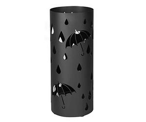 SONGMICS Porte parapluies en Métal, Rond, Support pour Parapluies, avec Un Plateau et Crochets, 49 x Ø 19,5 cm, Noir LUC23B