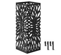 SONGMICS Porte-parapluies, Support pour Parapluies d’Entrée, Carré, en Acier, Organisateur sur Pieds, pour Parapluies et Cannes, avec Réceptacle d’Eau Amovible, 4 Crochets, Noir LUC026B33