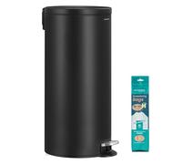 SONGMICS Poubelle 30 L, Rond, avec 15 Sacs Poubelles, Pédales en Métal, Seau Amovible en Plastique, Poignée, Couvercle à Fermeture en Douceur, en Acier, Noir d'Encre LTB031BZ02