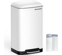 SONGMICS Poubelle 30L, avec Pédale en Acier, Seau Intérieur et Couvercle, Poignée, Fermeture en Douceur, Hermétique, pour Cuisine, Salon, Blanc LTB01W