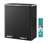 SONGMICS Poubelle à Double Compartiment 2 x 30 L, Fermeture en Douceur | avec 15 Sacs Poubelles, Pédales en Métal, 2 Seaux Intérieurs en Plastique, Couvercles, Poignées, Collection PARY LTB60WT