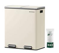 SONGMICS Poubelle à Double Compartiment 2 x 30L, avec 15 Sacs Poubelles, Pédales en Métal, 2 Seaux en Plastique, Couvercles, Poignées, Fermeture en Douceur, Hermétique, Crème LTB060A01