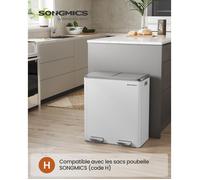SONGMICS Poubelle à Double Compartiment 2 x 30L, avec 15 Sacs Poubelles, Pédales en Métal, 2 Seaux en Plastique, Blanc