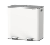 SONGMICS Poubelle à Double Compartiment 2 x 40 L, avec 15 Sacs Poubelles, Pédales en Métal, 2 Seaux Intérieurs en Plastique, Couvercles, Poignées, Fermeture en Douceur, Blanc et Gris LTB730W82