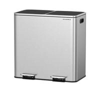 SONGMICS Poubelle à Double Compartiment 2 x 40 L, avec 15 Sacs Poubelles, Pédales en Métal, 2 Seaux Intérieurs en Plastique, Couvercles, Poignées, Fermeture en Douceur, Argent LTB730E80
