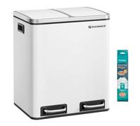 Poubelle Cuisine, 2 x 15L, avec Pédale, 2 Compartiments, 15 Sacs Poubelles, Blanc Nuage