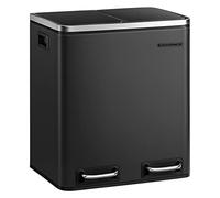 SONGMICS Poubelle Cuisine, 2 x 15 L, Poubelle Tri, avec Pédale, 2 Compartiments, 15 Sacs Poubelles, Seaux Intérieurs, Couvercles en Douceur, en Acier, Noir d'Encre LTB30BK