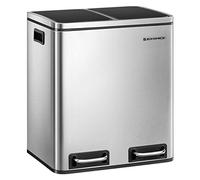 SONGMICS Poubelle Cuisine, 2 x 15 L, Poubelle Tri, avec Pédale, 2 Compartiments, 15 Sacs Poubelles, Seaux Intérieurs, Couvercles en Douceur, en Acier, Argent Métallique et Noir d'Encre LTB30H