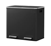 SONGMICS Poubelle Cuisine, 2 x 24 L, Poubelle Tri, avec Pédale, 2 Compartiments, Seaux Intérieurs, Couvercles en Douceur, en Acier, Noir d'Encre LTB48BK
