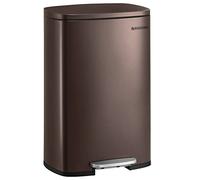 SONGMICS Poubelle Cuisine 50 L, Poubelle Bureau, Fermeture en Douceur, avec Pédale, en Acier, Seau Intérieur, Marron LTB50BR02