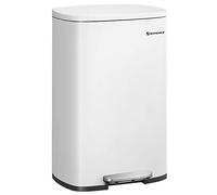 SONGMICS Poubelle Cuisine 50 L, Poubelle Bureau, Fermeture en Douceur, avec Pédale, en Acier, Seau Intérieur, Blanc LTB101W01