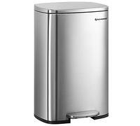 SONGMICS Poubelle Cuisine 50 L, Poubelle Bureau, Fermeture en Douceur, avec Pédale, en Acier, Seau Intérieur, Argent LTB050E01