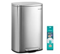 SONGMICS Poubelle Cuisine 50 L, Poubelle Bureau, Fermeture en Douceur, avec Pédale, en Acier, Seau Intérieur, Argent LTB050E01
