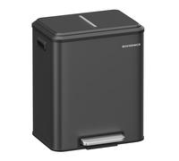 SONGMICS Poubelle de Cuisine, 2 x 15 L Poubelle Double pour le Recyclage et les Déchets Ménagers, Seaux Intérieurs, Acier, Fermeture Douce, Pédale, Noir d'Encre LTB544B02