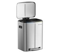 SONGMICS Poubelle de Cuisine 2 x 20L, Poubelle à 2 Compartiments, Pédale en Métal, Seaux Intérieurs en Plastique, Couvercles à Fermeture en Douceur, Poignées, Joint Anti-odeur, Argent LTB40NL