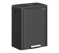 SONGMICS Poubelle de Cuisine, 2 x 30 L Poubelle Double pour le Recyclage et les Déchets Ménagers, Seaux Intérieurs, Acier, Fermeture Douce, Pédale, Noir d'Encre LTB566B02