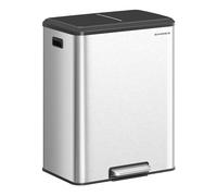 SONGMICS Poubelle de Cuisine, 2 x 30 L Poubelle Double pour le Recyclage et les Déchets Ménagers, Seaux Intérieurs, Acier Inoxydable, Fermeture Douce, Pédale, Argent Métallique LTB566E01