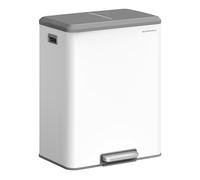 SONGMICS Poubelle de Cuisine, 2 x 30 L Poubelle Double pour le Recyclage et les Déchets Ménagers, Seaux Intérieurs, Acier, Fermeture Douce, Pédale, Blanc Nuage LTB566W02