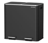 SONGMICS Poubelle de cuisine, 2 x 40 L, avec 15 sacs poubelles, 2 compartiments, seaux intérieurs en plastique et couvercles à charnière, hermétique, noir ULTB730B80