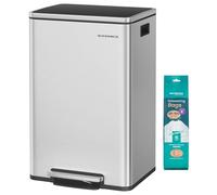 SONGMICS Poubelle de Cuisine 50 L, avec 15 Sacs Poubelle, en Acier Inoxydable, Seau Intérieur Amovible en Plastique, avec Couvercle, Poignées, Fermeture en Douceur, Argent LTB595E01