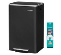 SONGMICS Poubelle de Cuisine 50 L, avec 15 Sacs Poubelle, en Acier, Seau Intérieur Amovible en Plastique, avec Couvercle, Poignées, Fermeture en Douceur, Noir d'Encre LTB595B02