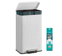 SONGMICS Poubelle de Cuisine, 50 L, avec Pédale, Couvercle à Fermeture Douce, Seau Intérieur Amovible, en Acier, 15 Sacs Poubelle (Code K) Inclus, Blanc Nuage LTB586WZ02