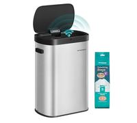 SONGMICS Poubelle de Cuisine Automatique 50 L, Capteur de Mouvement, Ouverture Automatique ou Tactile, Fermeture Douce, Acier Inoxydable, 15 Sacs Poubelle, Argent Métallique et Noir d'Encre LTB640E01