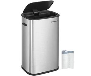 SONGMICS Poubelle de Cuisine Automatique 50L, avec Couvercle à Fermeture en Douceur, Anneau de Maintien du Sac, Poubelle en Acier Inoxydable, 15 Sacs Poubelles Inclus, Argent LTB610E50