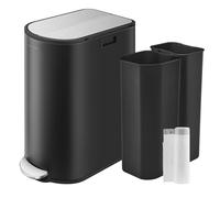 SONGMICS Poubelle de Cuisine Double, 30L et 20L, Poubelle Mince 2 Compartiments pour Tri et Recyclage des Déchets, avec Pédale et Couvercles Ailes, Noir d'Encre et Argent Métallique LTB570B02